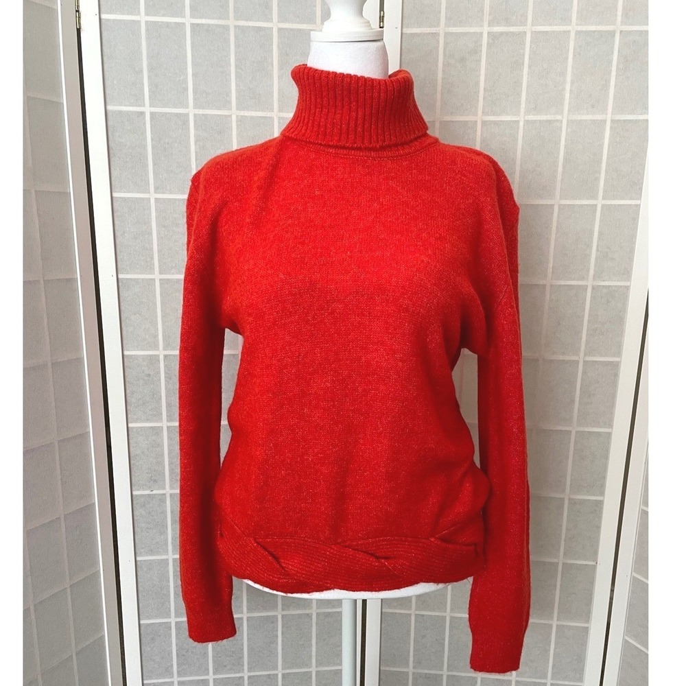 Arti Factor Tomato Red Turtleneck Sweater Mohair Wool Slouchy Knit Braided Hem